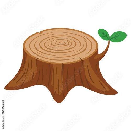 Tree stump with sprouts illustration representing new life regrowth and environmental balance perfect for nature forest and green concept artwork