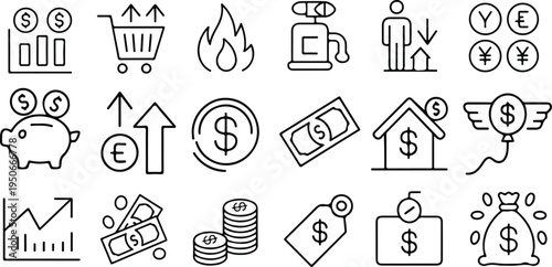 Finance and Money Line Icon Set – Banking, Investment, Currency, Profit, Savings and Business Outline Icons Collection