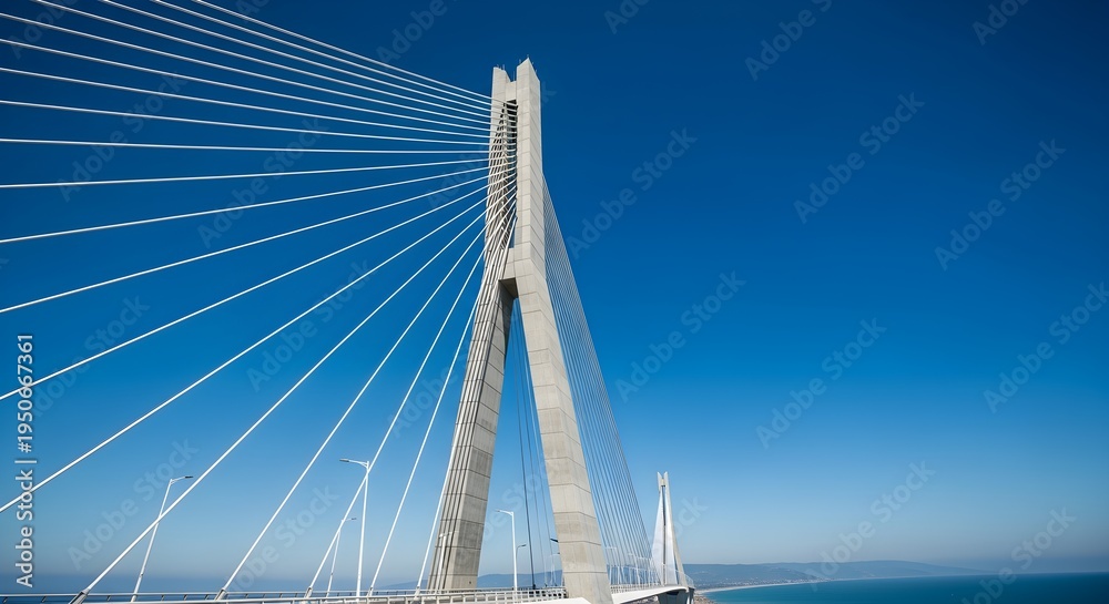 Fototapeta premium Architectural Marvel of the Cable-Stayed Bridge Against a Clear Blue Sky