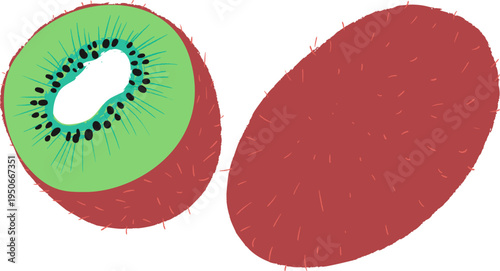 Kiwi Half And Whole Hand Drawn