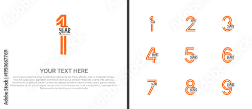 anniversary logo set with orange ribbon. orange number on white background for celebration moment