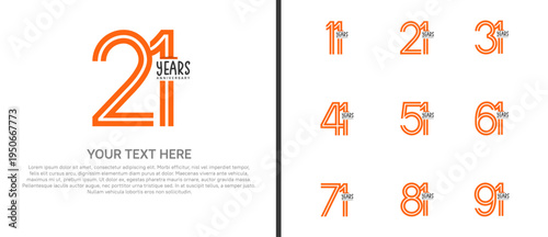 anniversary logo set with orange ribbon. orange number on white background for celebration moment