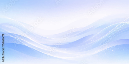 An abstract blue wave background features artistic cloud patterns and flowing water textures to create a serene nature illustration of the summer sky and sea