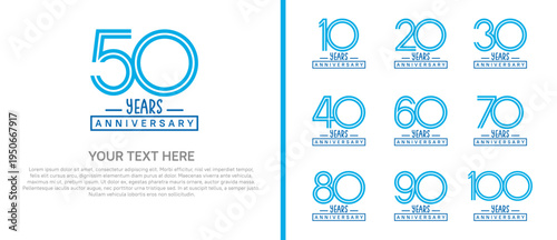 anniversary logo set. blue color on white background for celebration moment