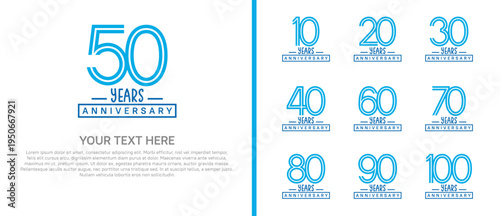 anniversary logo set. blue color on white background for celebration moment