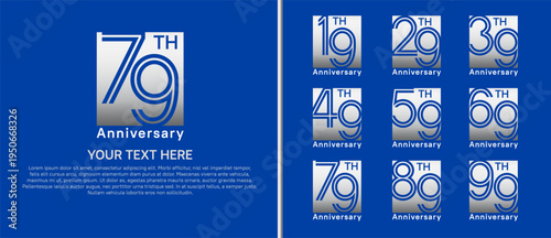 anniversary logo set with square. silver color on blue background for celebration moment