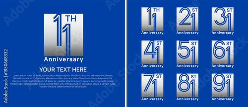 anniversary logo set with square. silver color on blue background for celebration moment