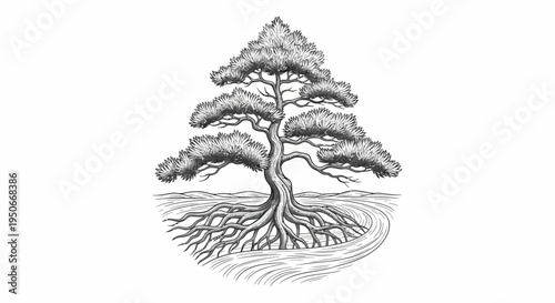 Detailed Pencil Drawing of Tree Roots.
