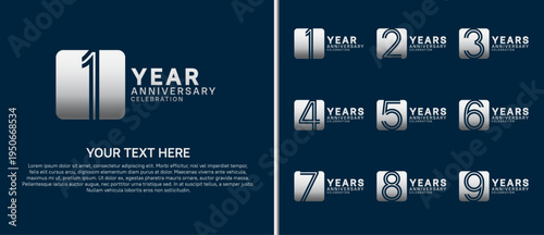 anniversary logo set with circle. silver color on blue background for celebration moment