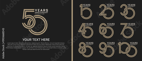 anniversary logo set multiple line style. brown and white color on black background for celebration moment