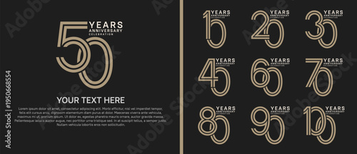 anniversary logo set multiple line style. brown and white color on black background for celebration moment