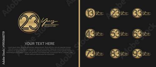 anniversary logo set with circle. golden color on black background for celebration moment