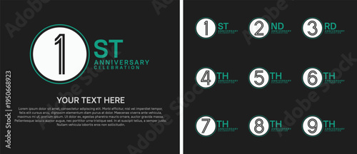 anniversary logo set with circle. white and green color on black background for celebration moment