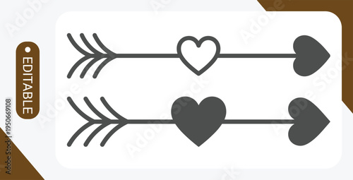Double Heart Arrow Icon Design. Romantic Love Arrow Symbol Vector Illustration.