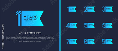 anniversary logo set with ribbon shape. blue color on blue background for celebration moment