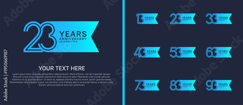 anniversary logo set with ribbon shape. blue color on blue background for celebration moment
