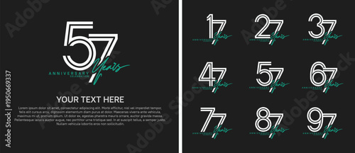 anniversary logo set with handwriting. white and green color on black background for celebration moment