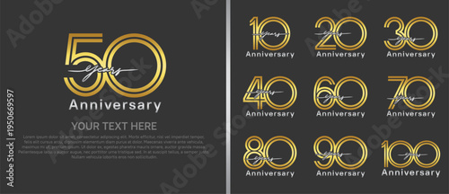 anniversary logo set with handwriting. golden and silver color on black background for celebration moment