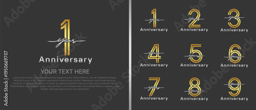 anniversary logo set with handwriting. golden and silver color on black background for celebration moment