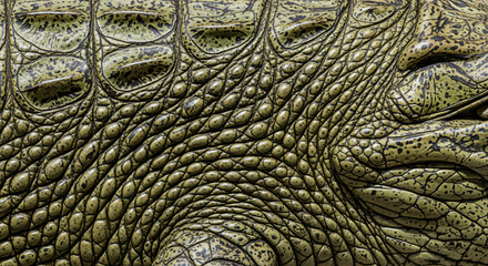 Close-up of crocodile skin texture with scales and natural patterns