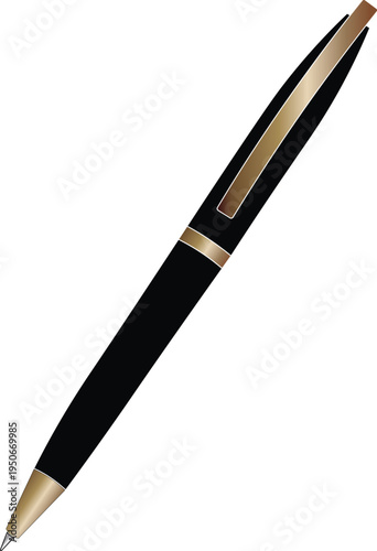 Black and gold ballpoint pen isolated on white background. 