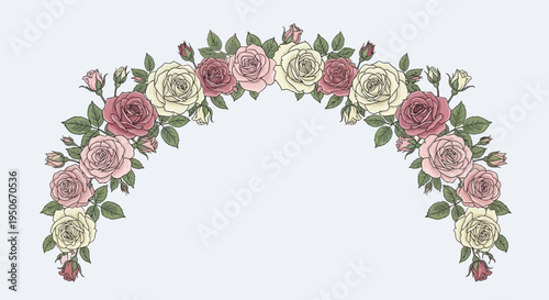 Elegant Floral Archway with Roses and Greenery 1.