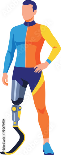 A man with a prosthetic leg standing confidently on transparent background
