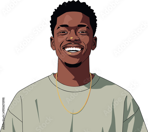 A smiling young man with a gold chain on transparent background