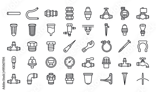 Garden micro watering system components including supply conduit line, feeder hose tube, quick connect joint, locking compression