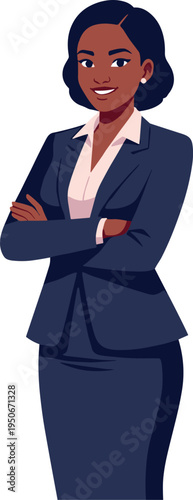 A confident businesswoman standing with her arms crossed on transparent background