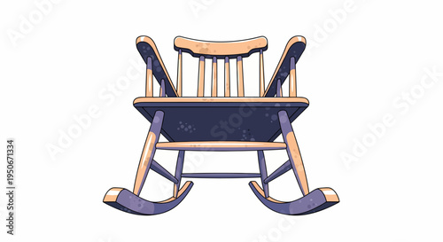 Vintage Wooden Rocking Chair with Black Cushion.