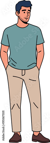 A man with his hands in his pockets standing on transparent background