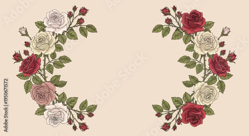 Elegant Rose Garland Design with Red and White Blooms.