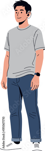 A man in casual clothing standing alone on transparent background