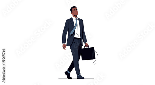 A professional man in business attire walking with a briefcase on transparent background