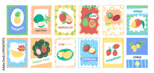 Fruit Card Set Retro Poster