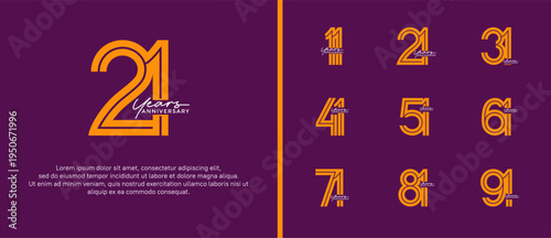 anniversary vector logo set, orange color with handwriting can be use for celebration