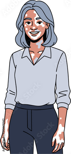 A smiling middle-aged woman with gray hair standing on transparent background