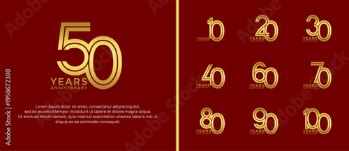anniversary vector logo set, gold color can be use for celebration