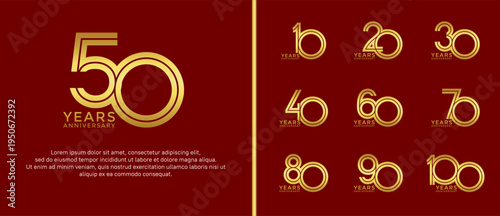 anniversary vector logo set, gold color can be use for celebration