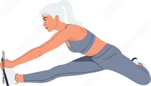 A woman in athletic wear stretching on transparent background