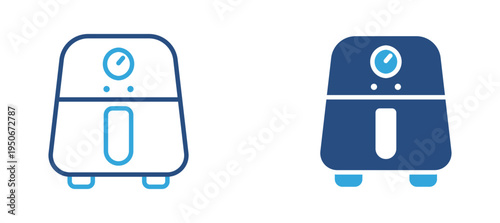 Air fryer icon set. Kitchen electric fryer appliance for healthy cooking, modern household kitchen equipment concept. Vector illustration.