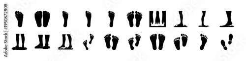 Footwear Silhouettes Set Showing Various Shoe Types - Collection of footwear silhouettes including different shoe styles and angles, ideal for fashion, retail, and apparel design concepts.