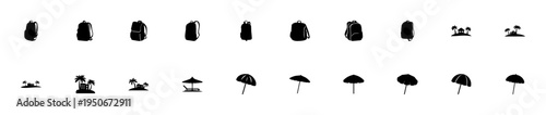 Collection of black and white vector silhouette backpacks of different styles