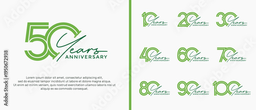 anniversary vector logo set, green color and handwriting can be use for celebration