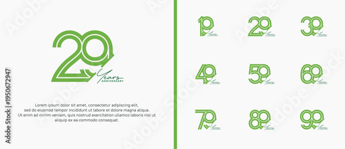 anniversary vector logo set, green color and handwriting can be use for celebration
