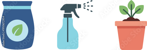 A graphic illustration of plant care items on transparent background