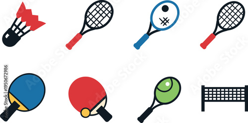 A set of various sports equipment icons on transparent background