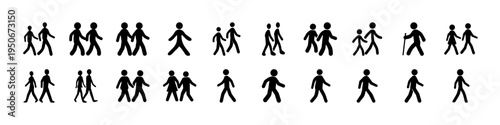 Stick Figure Couple and Relationship Icon Set - Black stick figure silhouettes showing couples, pairs, and people standing together, useful for relationship concepts, family symbols, and community gra