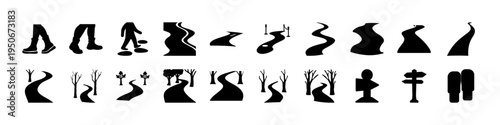 Black Body Part Silhouette Icons Collection - Set of black silhouette icons showing different human body parts including legs, arms, hands, and feet for medical, anatomy, and design use.
